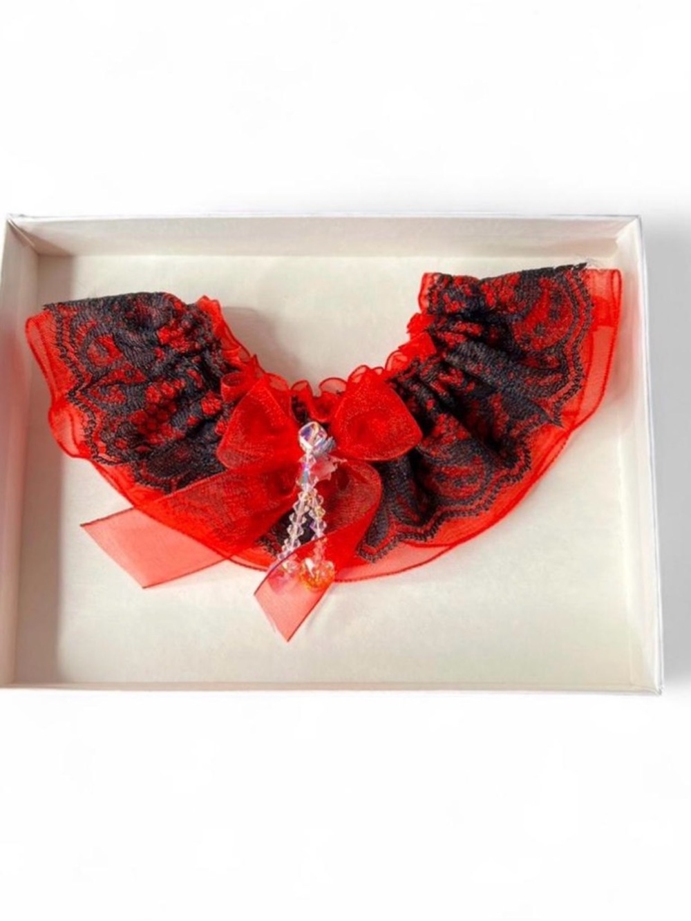 Red and Black Lace Garter with Bow